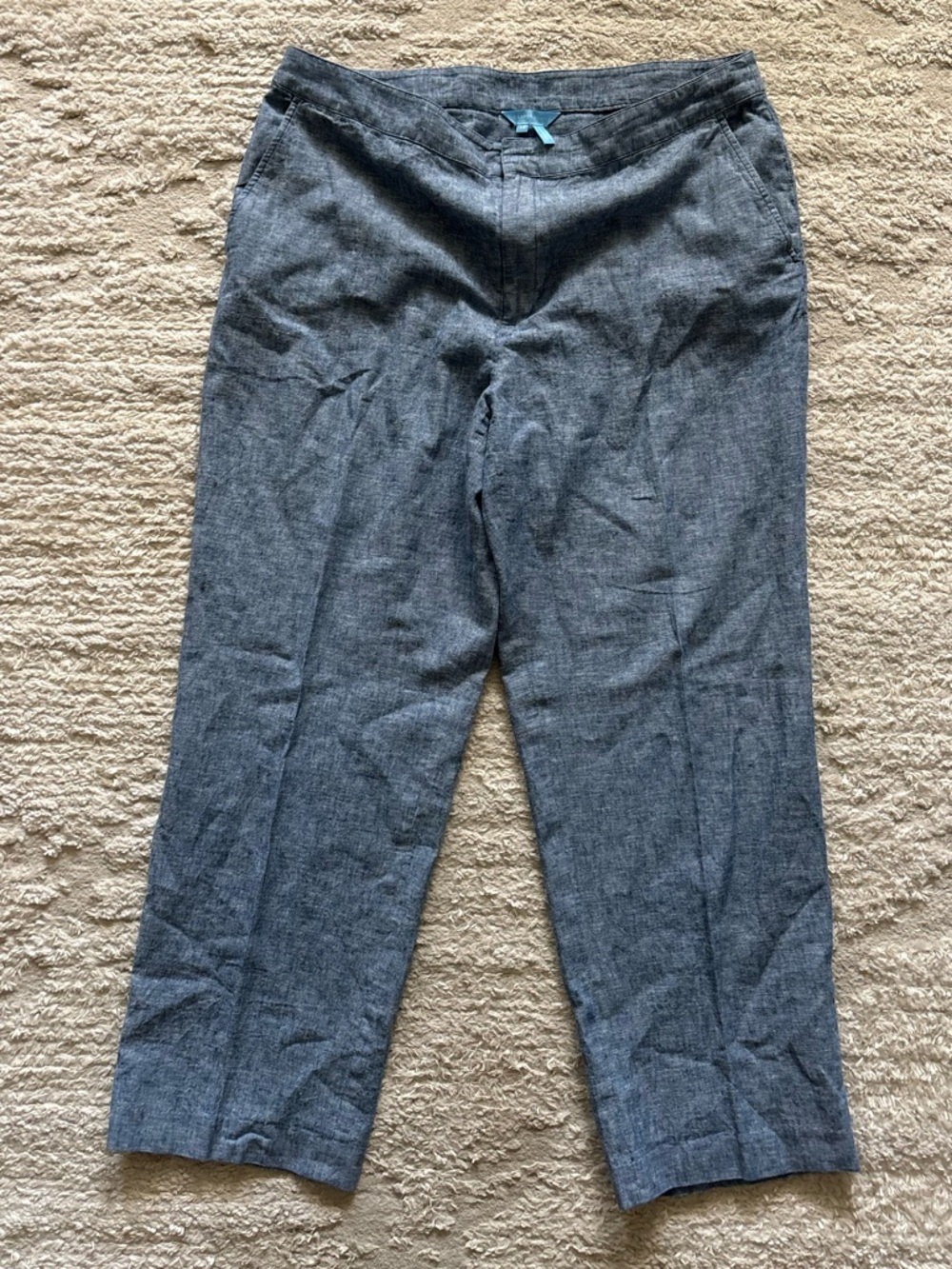 Draper James Blue Chambray Linen-Blend Straight Leg Pants Size 14